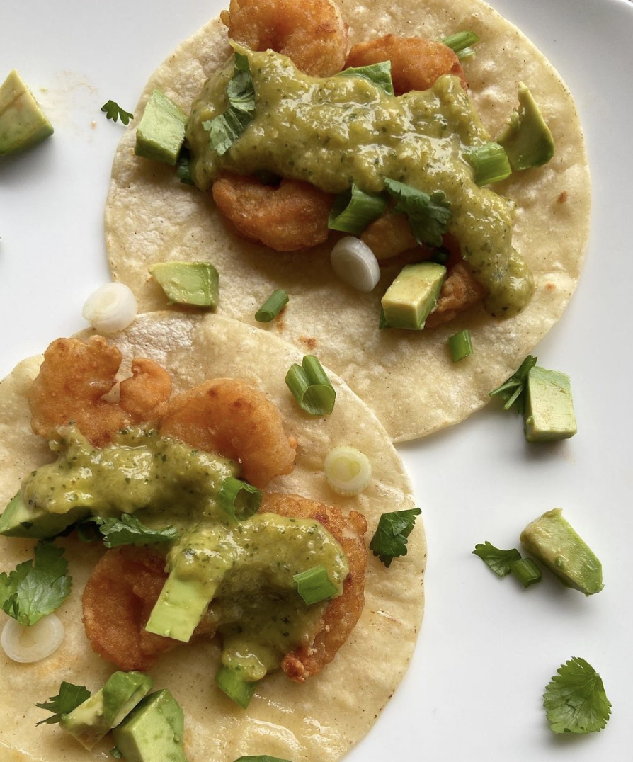 Tacos with breaded shrimp